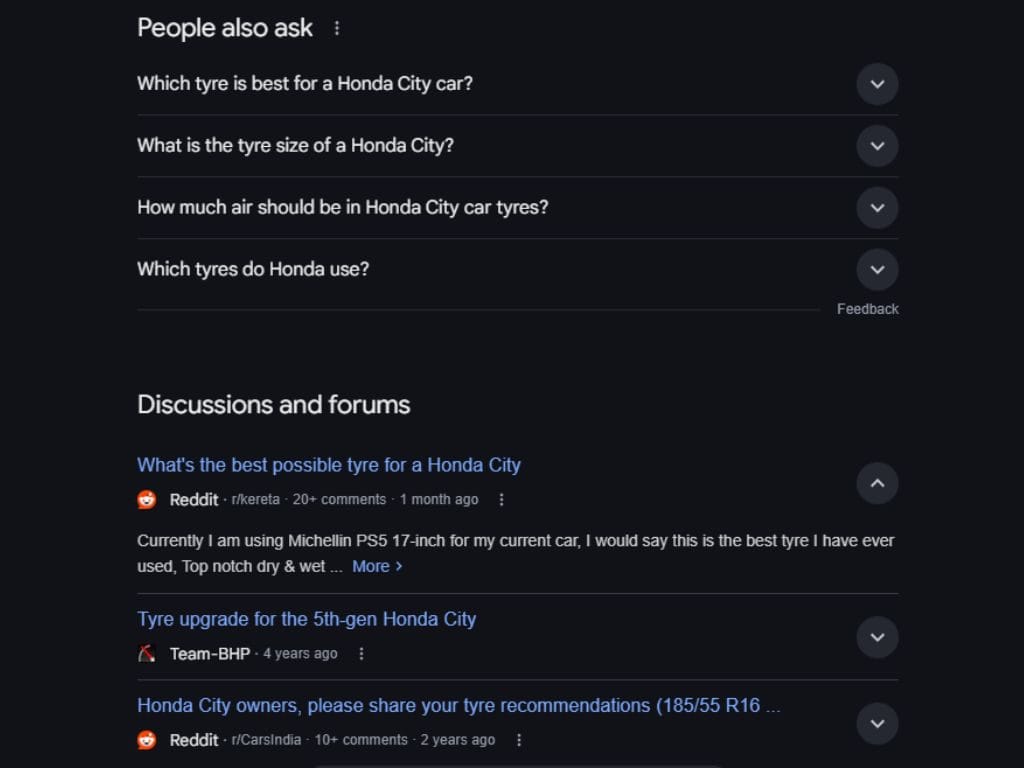 people also ask section in search result